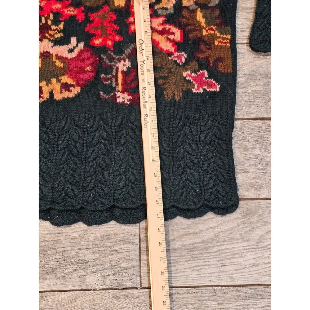 Vintage Nordstrom 100% Merino Wool Hand Knit Floral Turtle Neck Sweater - Picture 9 of 11